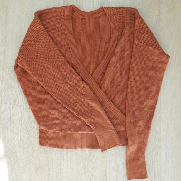 Splendid Sibyl Surplice Waffle Knit Brown Sweater - Picture 7 of 10